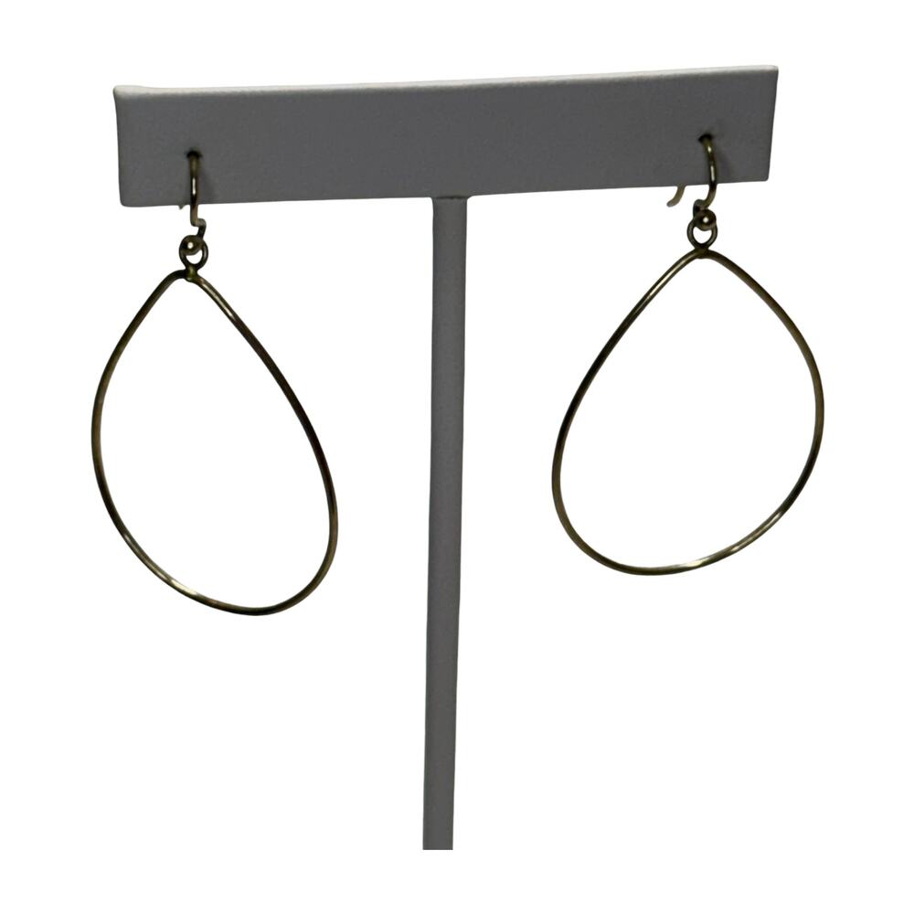 Gold Tone Open Teardrop Wire Dangle Earrings French Hook 2.5 Drop - Picture 2 of 6